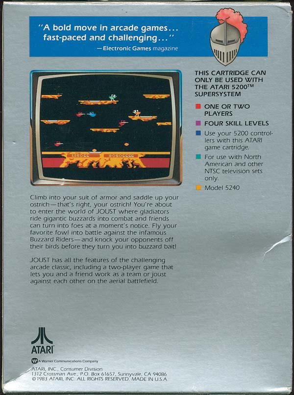 Joust (1983-84) (Atari) Box Scan - Back